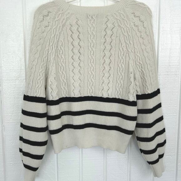 Express Women Cable Knit Striped Long Sleeve Sweater Cream Preppy Size Small - Picture 4 of 5